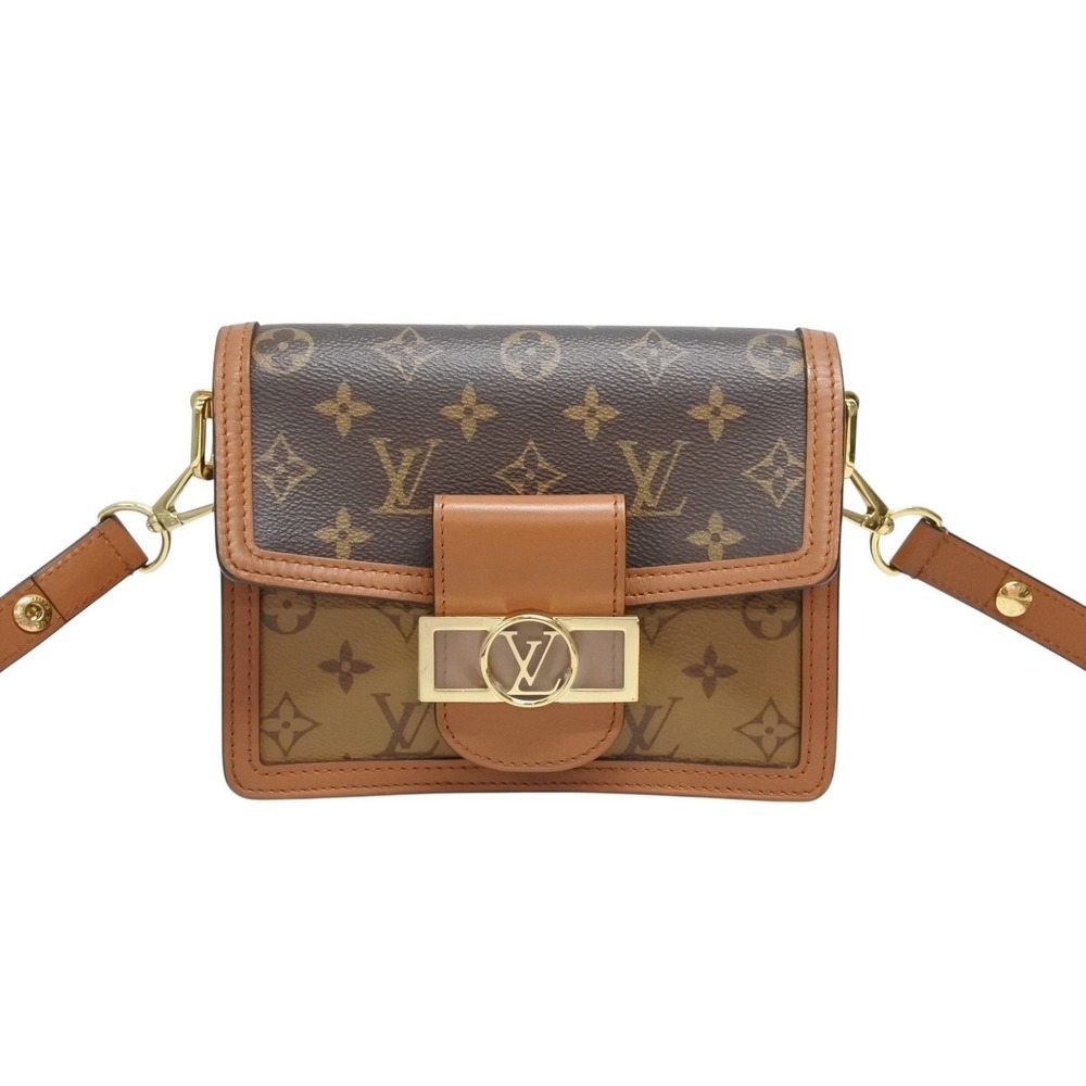 Louis Vuitton Brown Leather Brown Canvas Dauphine Reverse Monogram Bag Leather